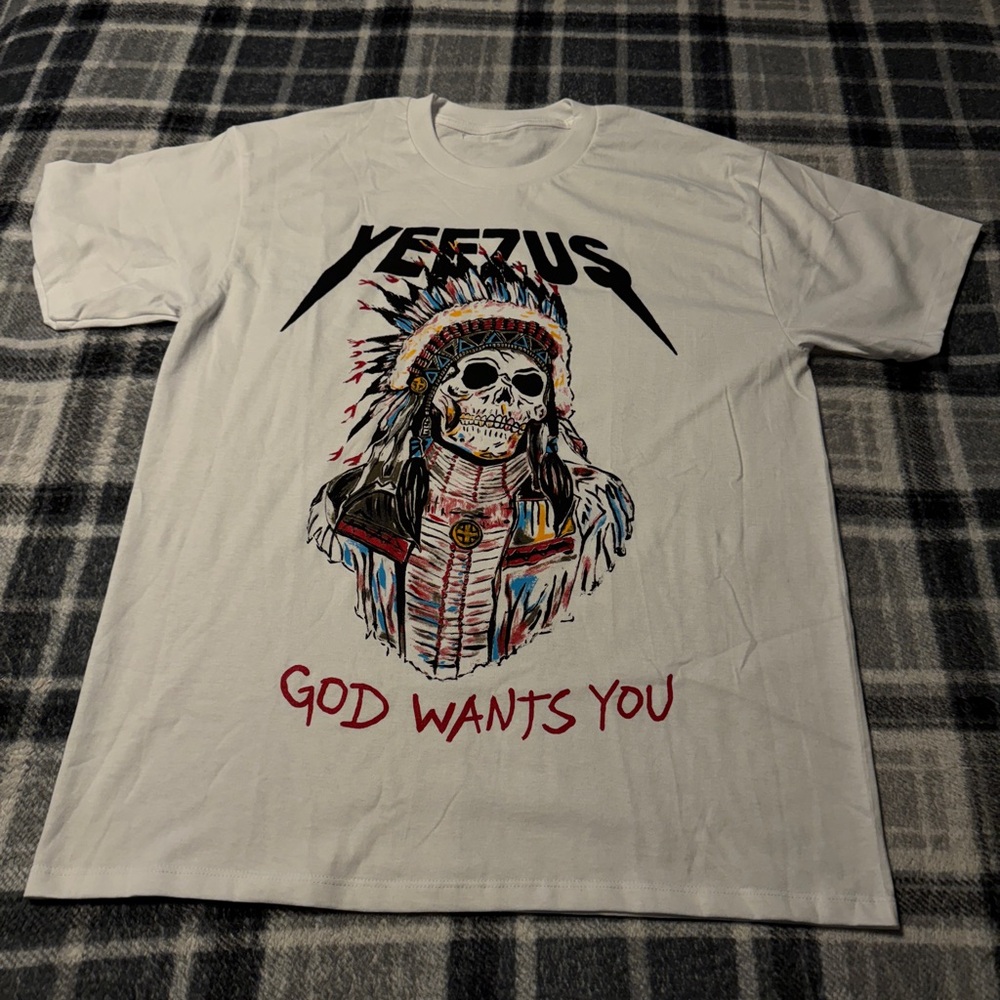 Yeezy White Short Sleeve Tee with Bold Graphic